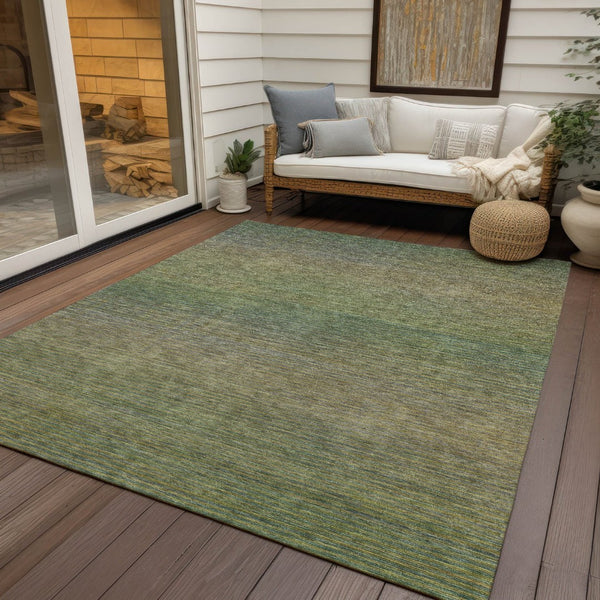 HomeRoots 5' Fern Green Striped Indoor Outdoor Area Rug - Durable, Washable, Perfect for High-Traffic Spaces 10' X 14' 608812