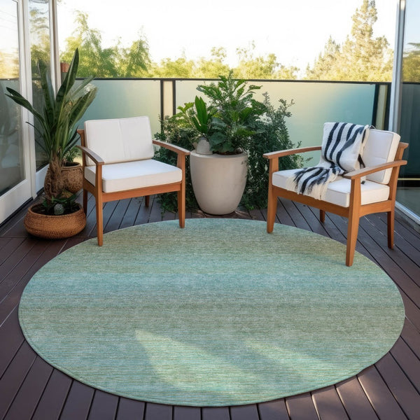 HomeRoots 5' Teal Blue Striped Area Rug - Durable, Washable, Indoor/Outdoor Versatility for Coastal Charm 8' Round 608815