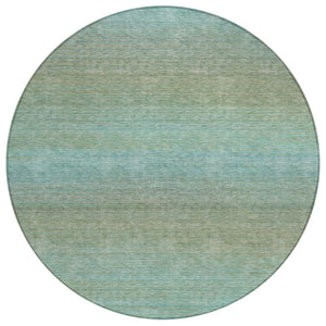 HomeRoots 5' Teal Blue Striped Area Rug - Durable, Washable, Indoor/Outdoor Versatility for Coastal Charm 8' Round 608815
