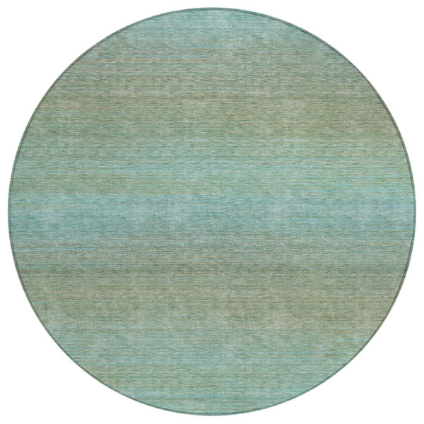 HomeRoots 5' Teal Blue Striped Area Rug - Durable, Washable, Indoor/Outdoor Versatility for Coastal Charm 8' Round 608815