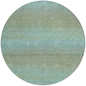 HomeRoots 5' Teal Blue Striped Area Rug - Durable, Washable, Indoor/Outdoor Versatility for Coastal Charm 8' Round 608815