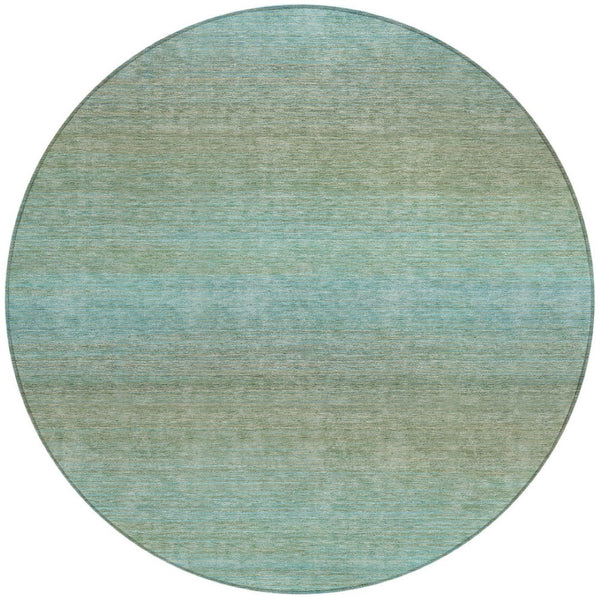 HomeRoots 5' Teal Blue Striped Area Rug - Durable, Washable, Indoor/Outdoor Versatility for Coastal Charm 8' Round 608815