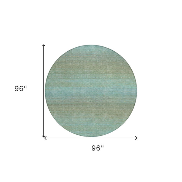 HomeRoots 5' Teal Blue Striped Area Rug - Durable, Washable, Indoor/Outdoor Versatility for Coastal Charm 8' Round 608815