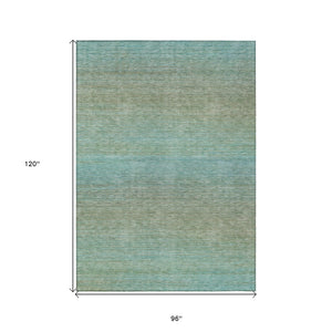 HomeRoots 5' Teal Blue Striped Area Rug - Durable, Washable, Indoor/Outdoor Versatility for Coastal Charm 8' X 10' 608816