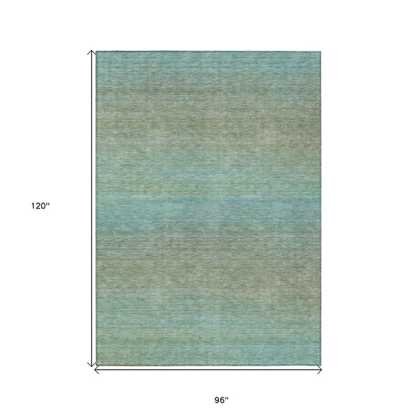 HomeRoots 5' Teal Blue Striped Area Rug - Durable, Washable, Indoor/Outdoor Versatility for Coastal Charm 8' X 10' 608816