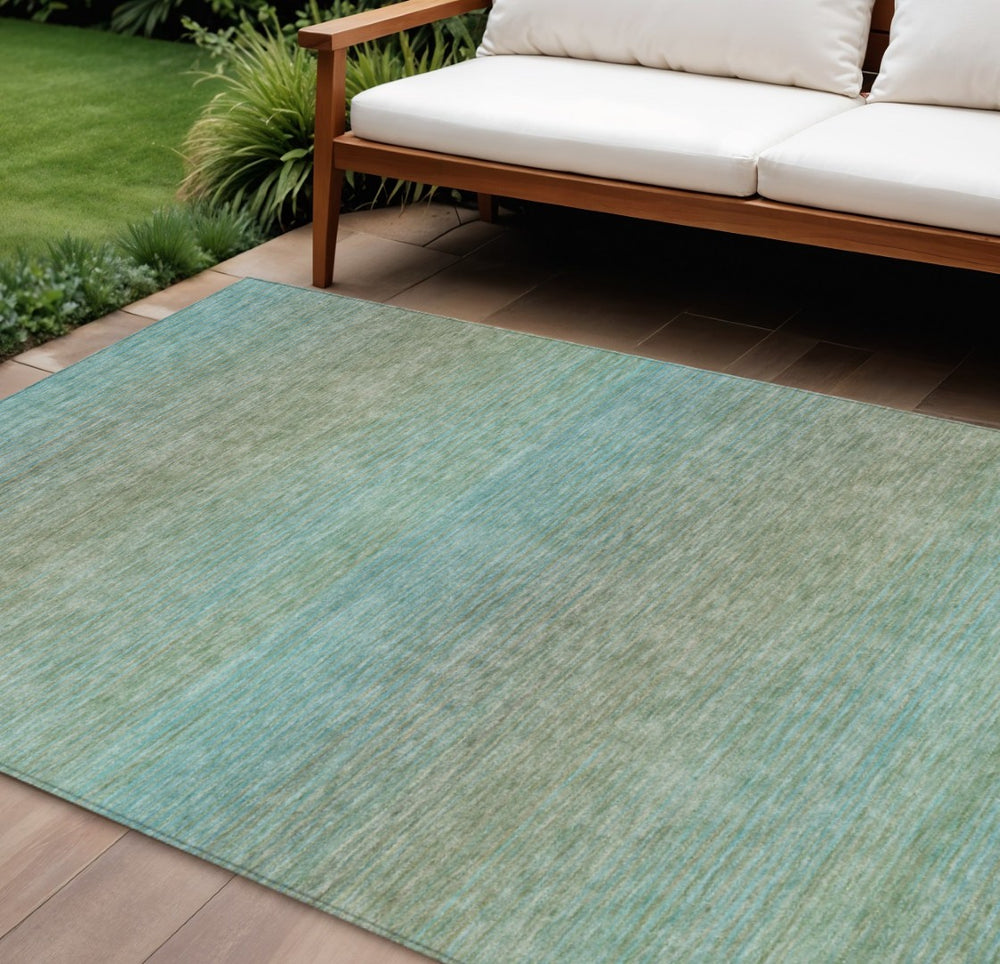 HomeRoots 5' Teal Blue Striped Area Rug - Durable, Washable, Indoor/Outdoor Versatility for Coastal Charm 8' X 10' 608816