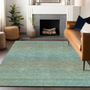 HomeRoots 5' Teal Blue Striped Area Rug - Durable, Washable, Indoor/Outdoor Versatility for Coastal Charm 8' X 10' 608816
