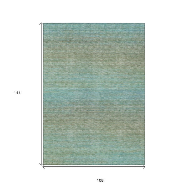 HomeRoots 9' Teal Blue Striped Indoor Outdoor Rug – Durable, Stain-Resistant, Machine Washable for Easy Care 608817
