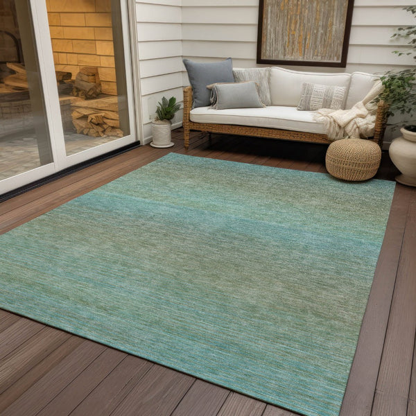 HomeRoots 9' Teal Blue Striped Indoor Outdoor Rug – Durable, Stain-Resistant, Machine Washable for Easy Care 608817