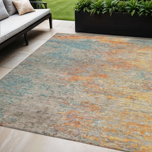 HomeRoots 5' Teal Blue Abstract Area Rug - Modern, Washable, Heavy-Duty Design for Indoor & Outdoor Spaces 5' X 8' 608832