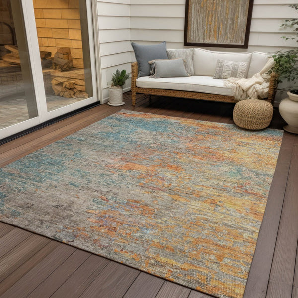 HomeRoots 5' Teal Blue Abstract Area Rug - Modern, Washable, Heavy-Duty Design for Indoor & Outdoor Spaces 5' X 8' 608832