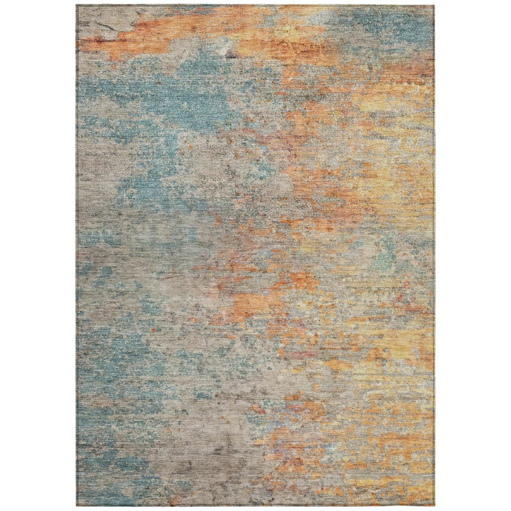 HomeRoots 5' Teal Blue Abstract Area Rug - Modern, Washable, Heavy-Duty Design for Indoor & Outdoor Spaces 5' X 8' 608832