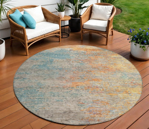 HomeRoots 5' Teal Blue Abstract Area Rug - Modern, Washable, Heavy-Duty Design for Indoor & Outdoor Spaces 8' Round 608833
