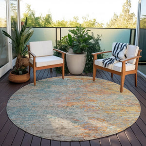 HomeRoots 5' Teal Blue Abstract Area Rug - Modern, Washable, Heavy-Duty Design for Indoor & Outdoor Spaces 8' Round 608833
