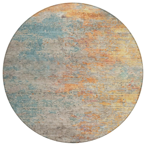 HomeRoots 5' Teal Blue Abstract Area Rug - Modern, Washable, Heavy-Duty Design for Indoor & Outdoor Spaces 8' Round 608833