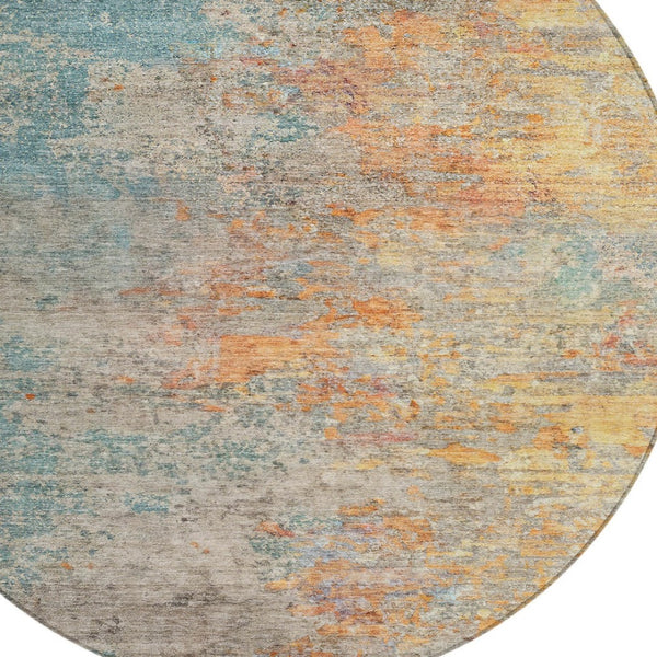 HomeRoots 5' Teal Blue Abstract Area Rug - Modern, Washable, Heavy-Duty Design for Indoor & Outdoor Spaces 8' Round 608833