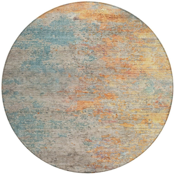 HomeRoots 5' Teal Blue Abstract Area Rug - Modern, Washable, Heavy-Duty Design for Indoor & Outdoor Spaces 8' Round 608833
