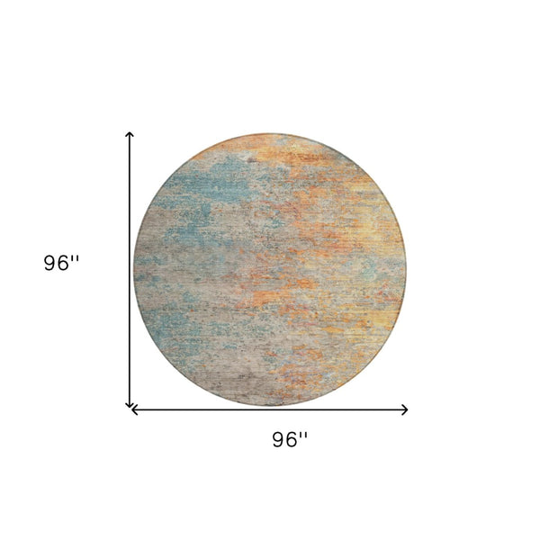HomeRoots 5' Teal Blue Abstract Area Rug - Modern, Washable, Heavy-Duty Design for Indoor & Outdoor Spaces 8' Round 608833