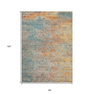 HomeRoots 5' Teal Blue Abstract Area Rug - Modern, Washable, Heavy-Duty Design for Indoor & Outdoor Spaces 8' X 10' 608834