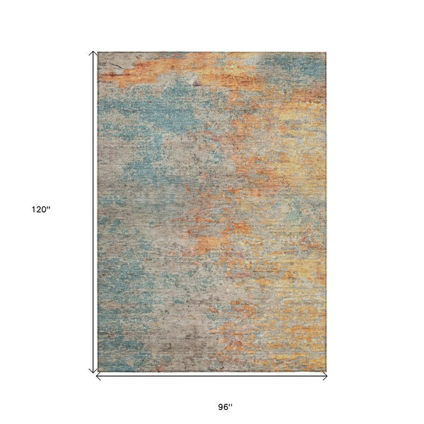 HomeRoots 5' Teal Blue Abstract Area Rug - Modern, Washable, Heavy-Duty Design for Indoor & Outdoor Spaces 8' X 10' 608834