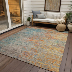 HomeRoots 5' Teal Blue Abstract Area Rug - Modern, Washable, Heavy-Duty Design for Indoor & Outdoor Spaces 8' X 10' 608834