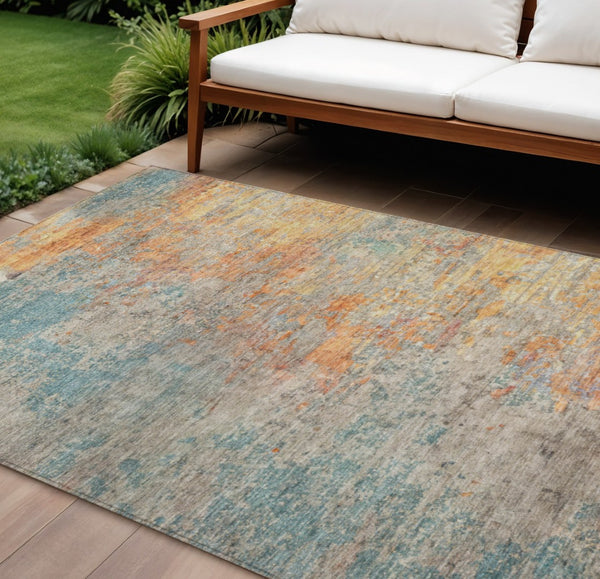 HomeRoots 5' Teal Blue Abstract Area Rug - Modern, Washable, Heavy-Duty Design for Indoor & Outdoor Spaces 10' X 14' 608836