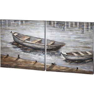 HomeRoots Set of Two Hand-Painted Creekside Diptych Wall Art Panels for Modern Rustic Home Décor 608842