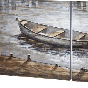 HomeRoots Set of Two Hand-Painted Creekside Diptych Wall Art Panels for Modern Rustic Home Décor 608842