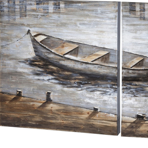 HomeRoots Set of Two Hand-Painted Creekside Diptych Wall Art Panels for Modern Rustic Home Décor 608842