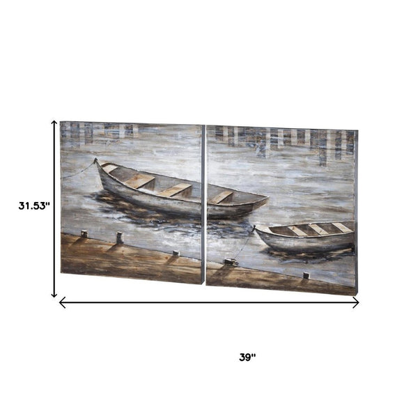 HomeRoots Set of Two Hand-Painted Creekside Diptych Wall Art Panels for Modern Rustic Home Décor 608842