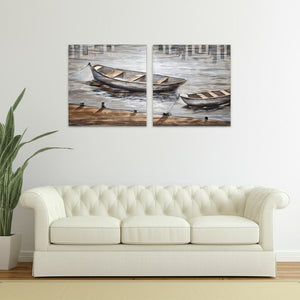 HomeRoots Set of Two Hand-Painted Creekside Diptych Wall Art Panels for Modern Rustic Home Décor 608842