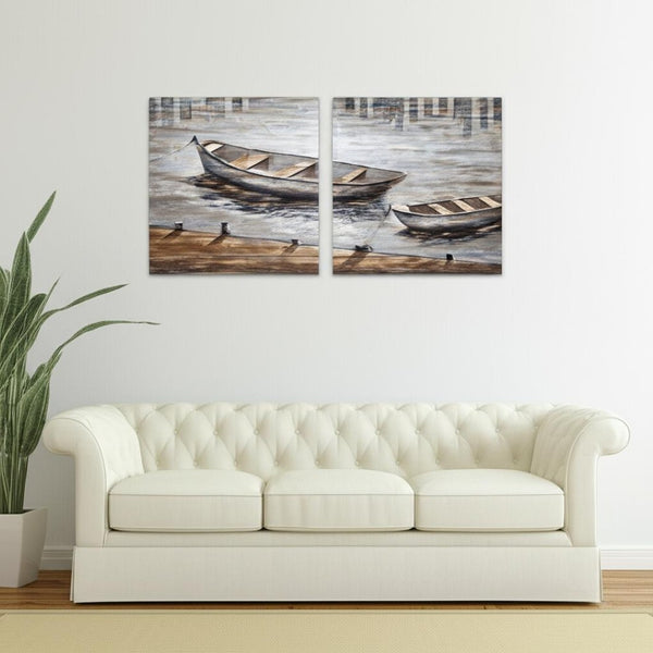 HomeRoots Set of Two Hand-Painted Creekside Diptych Wall Art Panels for Modern Rustic Home Décor 608842