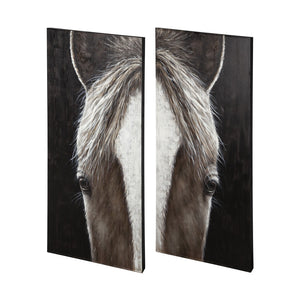 HomeRoots Set of Two Equus Diptych Hand-Painted Rustic Wall Art Panels for Modern Farmhouse Decor 608845