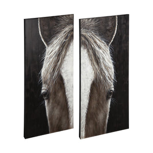HomeRoots Set of Two Equus Diptych Hand-Painted Rustic Wall Art Panels for Modern Farmhouse Decor 608845