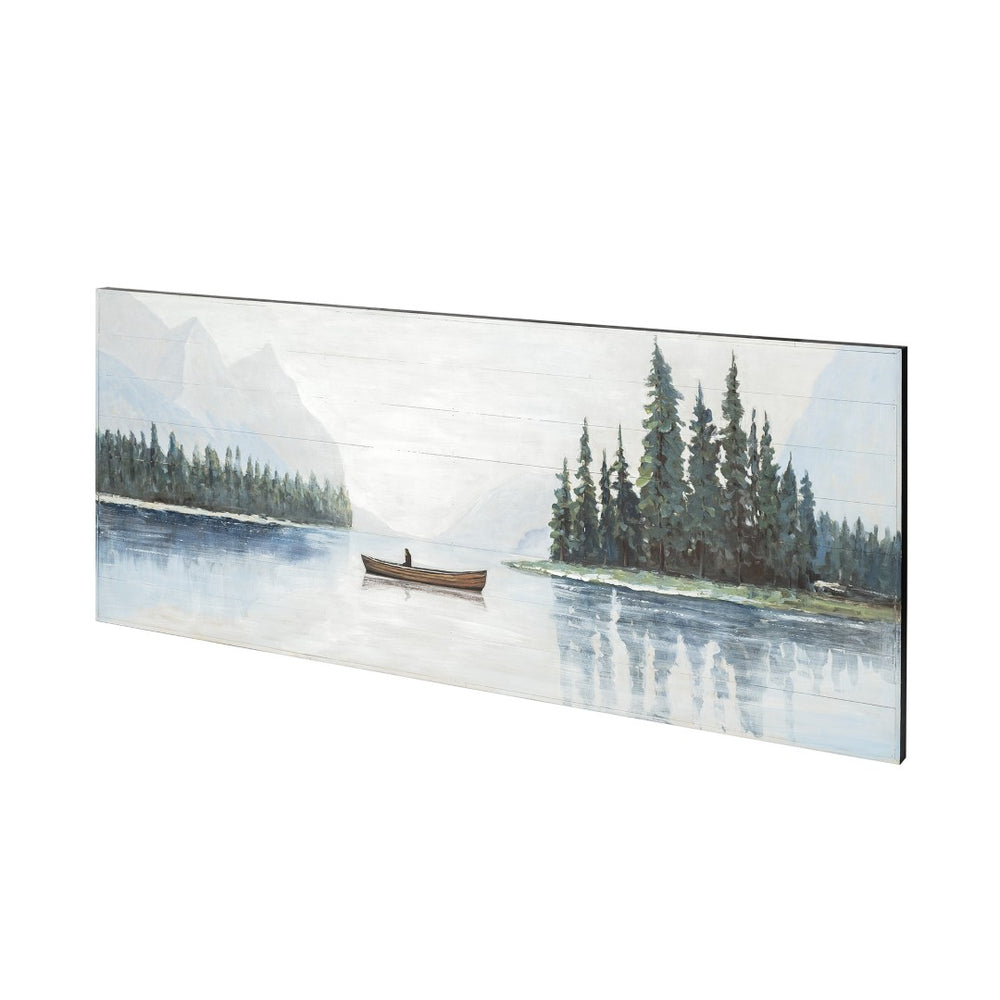 HomeRoots Solitude Hand-Painted Distressed Coastal Wall Art - Minimalist Boat Motif for Rustic Charm 608847