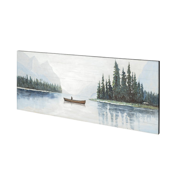 HomeRoots Solitude Hand-Painted Distressed Coastal Wall Art - Minimalist Boat Motif for Rustic Charm 608847