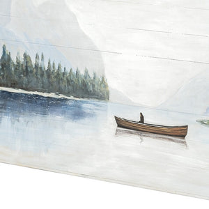 HomeRoots Solitude Hand-Painted Distressed Coastal Wall Art - Minimalist Boat Motif for Rustic Charm 608847