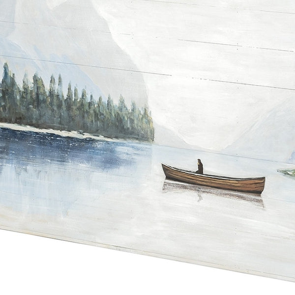 HomeRoots Solitude Hand-Painted Distressed Coastal Wall Art - Minimalist Boat Motif for Rustic Charm 608847