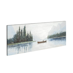 HomeRoots Solitude Hand-Painted Distressed Coastal Wall Art - Minimalist Boat Motif for Rustic Charm 608847