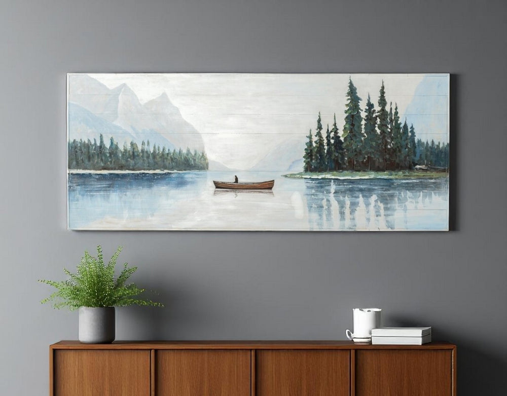 HomeRoots Solitude Hand-Painted Distressed Coastal Wall Art - Minimalist Boat Motif for Rustic Charm 608847