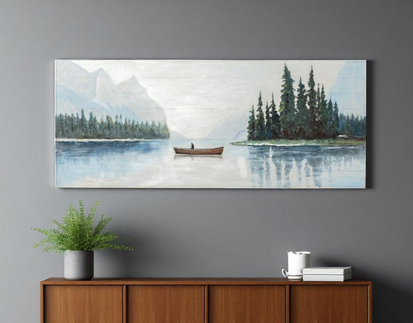 HomeRoots Solitude Hand-Painted Distressed Coastal Wall Art - Minimalist Boat Motif for Rustic Charm 608847