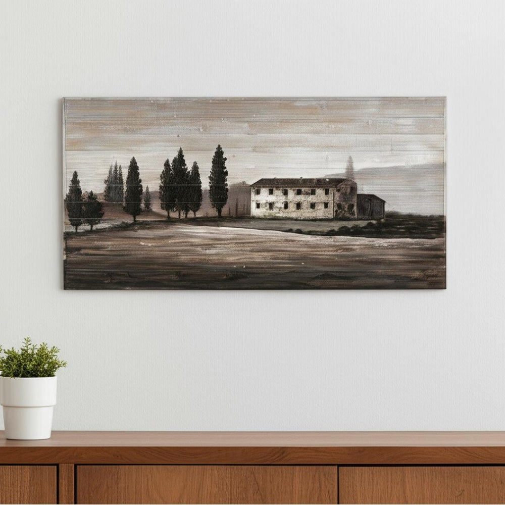 HomeRoots Tuscan Cypress Distressed Hand-Painted Wall Art - Rustic Charm for Farmhouse and Contemporary Spaces 608848