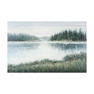 HomeRoots Mere Pond Lake Distressed Wall Art - Hand-Painted Rustic Elegance for Modern Farmhouse Décor 608849