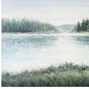 HomeRoots Mere Pond Lake Distressed Wall Art - Hand-Painted Rustic Elegance for Modern Farmhouse Décor 608849