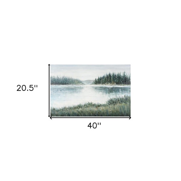 HomeRoots Mere Pond Lake Distressed Wall Art - Hand-Painted Rustic Elegance for Modern Farmhouse Décor 608849