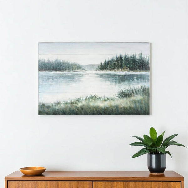 HomeRoots Mere Pond Lake Distressed Wall Art - Hand-Painted Rustic Elegance for Modern Farmhouse Décor 608849