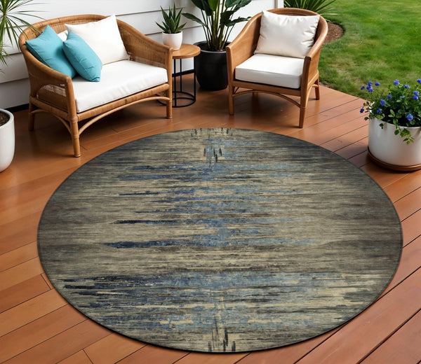 HomeRoots 5' Abstract Washable Area Rug for Indoor & Outdoor Use - Modern Design, Durable & Easy Care 8' Round 608852