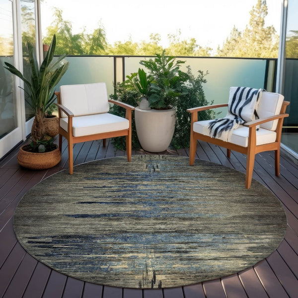 HomeRoots 5' Abstract Washable Area Rug for Indoor & Outdoor Use - Modern Design, Durable & Easy Care 8' Round 608852