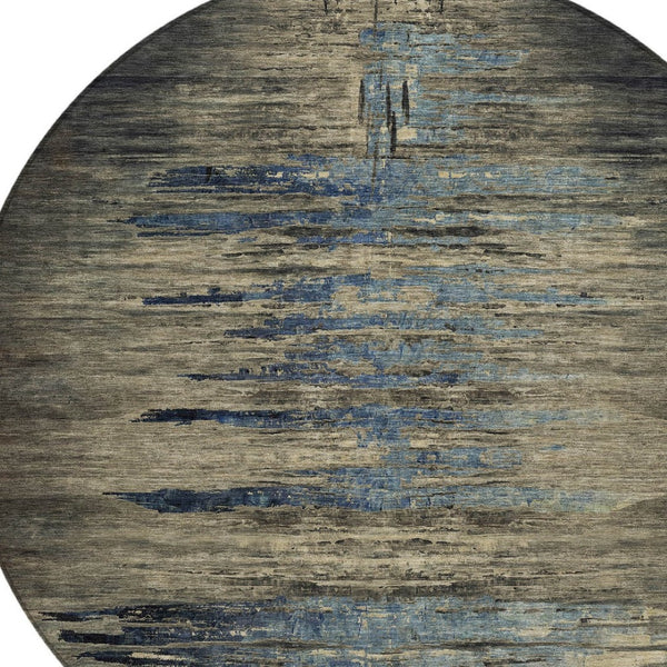 HomeRoots 5' Abstract Washable Area Rug for Indoor & Outdoor Use - Modern Design, Durable & Easy Care 8' Round 608852