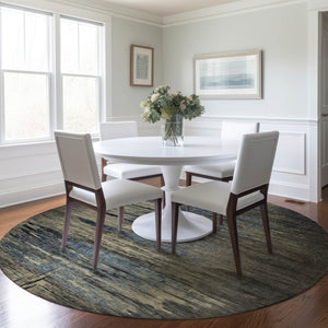 HomeRoots 5' Abstract Washable Area Rug for Indoor & Outdoor Use - Modern Design, Durable & Easy Care 8' Round 608852